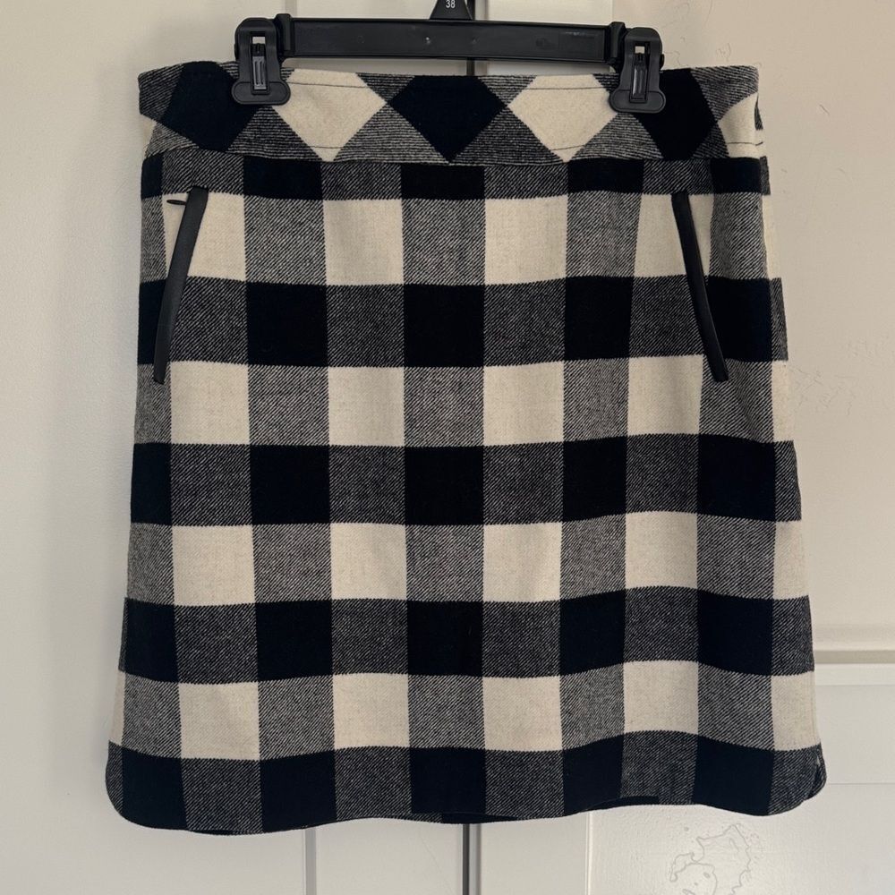 Talbots Women’s Wool Blend Black & White Buffalo Plaid A-Line Skirt Size 14 EUC